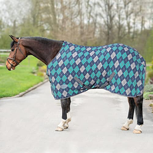 Horsenjoy Fleece-Abschwitzdecke Dalia mit Gurten (135 cm, Grau-Blau)