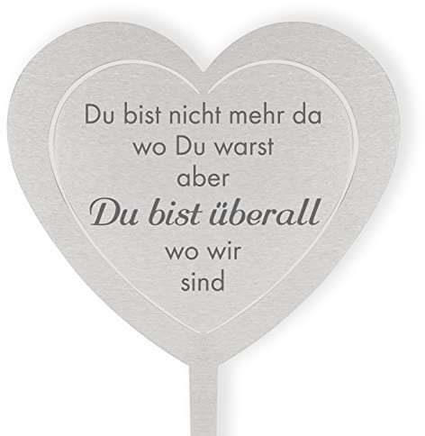 Dolorino Grabstecker Edelstahl Herz 'Du bist Nicht mehr da' | wetterfester Grabschmuck | in Liebe für einen geliebte Menschen | eine wetterfeste Erinnerung | auch für EIN Urnen-Grab