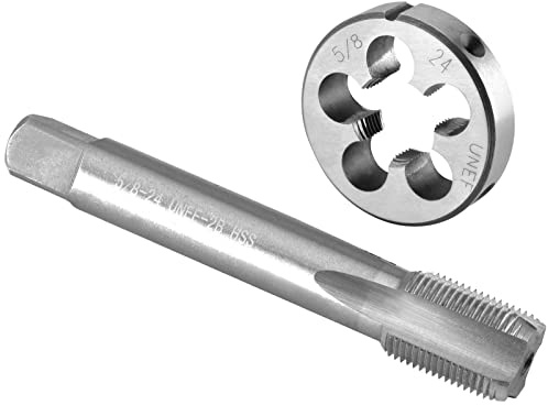 Burkit 5/8-24 UNEF Tap and Die Set, 5/8 x 24 UNEF Machine Thread Tap and Round Die Right Hand