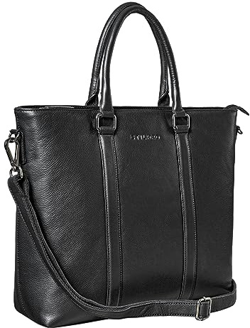 STILORD Jara Große Leder Businesstasche Damen Vintage Handtasche Umhängetasche Aktentasche Damen Echtleder Laptoptasche Travel Freizeit Bag Shopper Farbe:schwarz