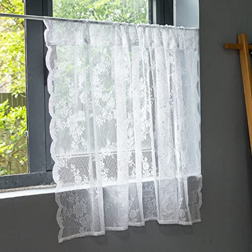 izielad Scheibengardine Weiß Bistrogardine Küchengardine Spitze Stickerei Design Kurzgardine Amerikanischer Landhaus Stil BxH 75x220cm