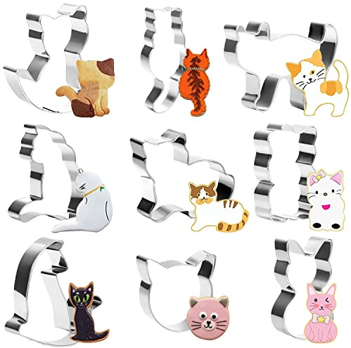 Powmag Ausstechformen aus Edelstahl, Keksausstecher für DIY Backen, Cutter Form für Obst, Gemüse, Sandwich, für Katzen-Mottoparty (Katzen, 9 Stück) (XIAOMAO)