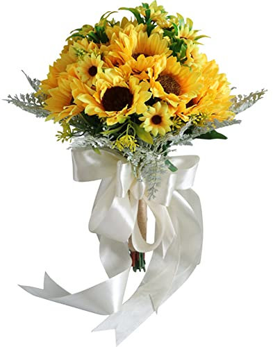 Brautstrauss Hochzeit Blumenstrauß,Koreanischen Stil Gefälschte Rose Blume Hochzeit Künstlich Blume Blumenstrauß künstlicher Rosenstrauß Dekoration für Braut oder Brautjungfern,Sonnenblume