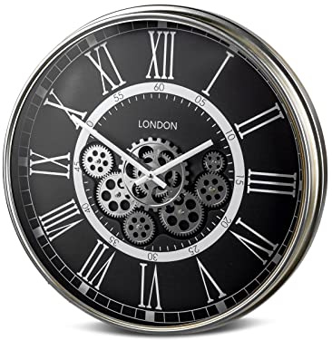 Kremers Schatzkiste Wanduhr London 54 cm Metall mit sichtbar drehenden Zahnrädern Steampunk
