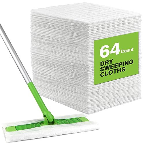 HOMEXCEL Lot de 64 chiffons de balayage secs compatibles avec la balayeuse Swiffer - Recharges jetables pour balai et nettoyage du sol