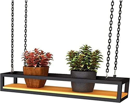 Cadena de Hierro para Colgar en el Techo Soporte para Copas de Vino,Hierro Forjado de Colgante de Pared de Madera Maciza Estante para Bar Cocin B,100 * 25 * 22CM