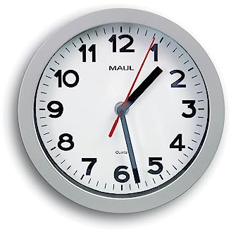 MAUL Wanduhr Silber weiß MAULstep Analoge Quarzuhr Ø 20 cm Büro & Zuhause | leiser Lauf, gut lesbares Zifferblatt, flache Mineralglasabdeckung, bruchsicherer Kunststoffrahmen, Batterie inklusive