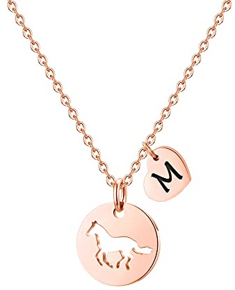 TINGN Pferde Mädchen Geschenk, Pferde Kette Herz Buchstaben Edelstahl Kette mit Buchstaben A-Z Personalisierte Geschenke für Teenager Mädchen Pferdeliebhaber Geschenke für Schwester Tochter Schmuck