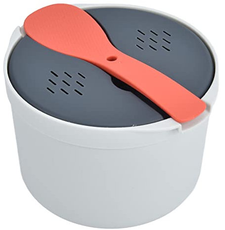 Mikrowellen Reiskocher, 2 L Reiskocher Mikrowelle Dampfgarer Pp Material Reislöffel, Deckel, Sieb, Dampftopf, Reis Set Zum Kochen(Orange)