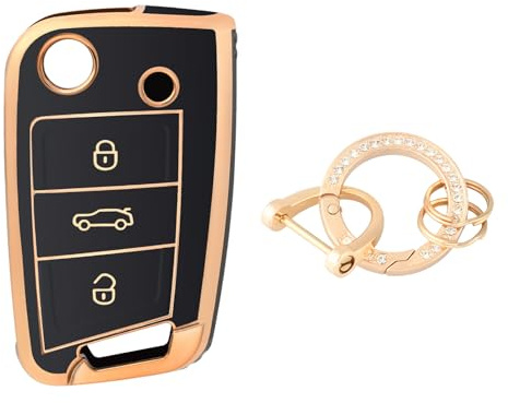 OFFCURVE Etui a Cle Voiture Coque Clé, Étui à Clés Couvre Clef Cache Clef avec Porte Clef pour VW Golf 7 Variant Polo Tiguan Seat Leon Cupra Skoda Octavia Superb