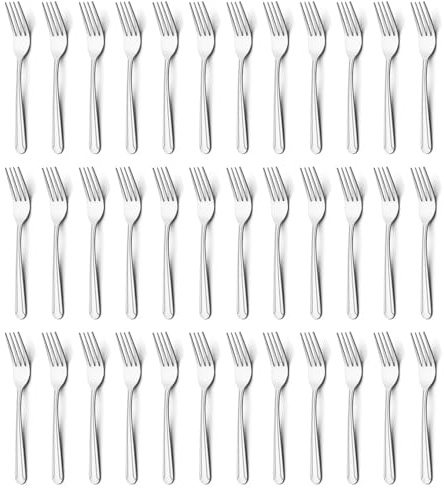 BEWOS 36-Piece Dinner Fork Set, 8.2-Inch Stainless Steel Silverware, Mirror Polished, Dishwasher Safe, For Home, Kitchen or Restaurant