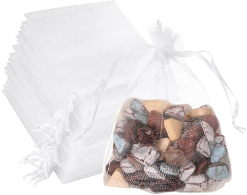Organzasäckchen 10x15, 100 Stück Organza Säckchen Beutel Weiß Organzabeutel Schmuckbeutel Geschenksäckchen mit Kordelzug für Party