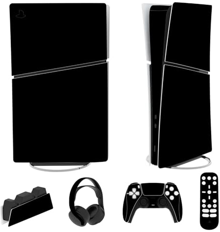 playvital Autocollant Protection pour ps5 Slim Console,Noir | Sticker Skin pour ps5 Manette & Télécommande & Casque & Station de Charge,Digital Edition
