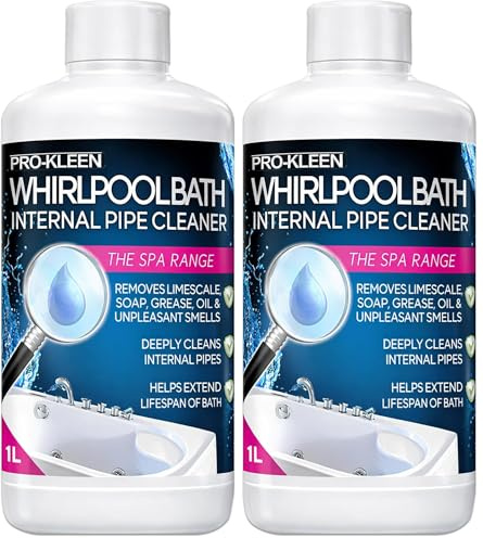 Pro-Kleen Whirlpool Bath Internal Pipe Cleaner (1L) - Provides a Deep, Hygienic Clean to Remove Limescale, Soap, Oil, Grease & Unpleasant Smells from Internal Pipes (Pack of 2)