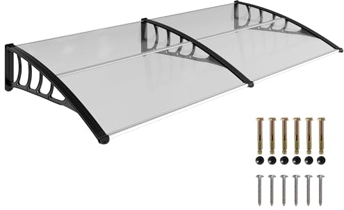 Outsunny Pensilina Tettoia da Esterno 200x96cm in Policarbonato Nero | Tettoia per Esterno, Staffe in Policarbonato, Barre in Alluminio, per Balcone Finestre e Porte