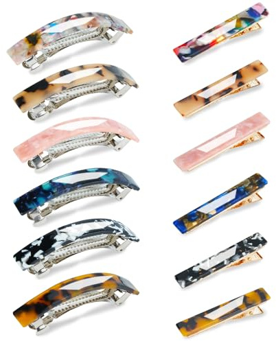 RETON Haarspangen im französischen Design, Schildpatt-, Acrylharz-, Acetat-, Haarspangen für dünnes und dickes Haar, Haarschmuck für Frauen und Mädchen, 12 Stück