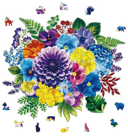 GLOBLELAND Holzpuzzle Erwachsene 200 Teile Holzpuzzles Blumenstrauß aus Holz Wooden Puzzle Unregelmäßige Einzigartige Puzzle für Erwachsene Kreatives Weihnachten Geschenke 12.8x11.08 Zoll