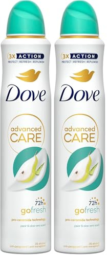 Dove Advanced Care Go Fresh Pear & Aloe Vera Scent Anti-perspirant Deodorant Spray with Triple Moisturising technology aerosol for 72 hours of protection 200 ml (Pack of 2)