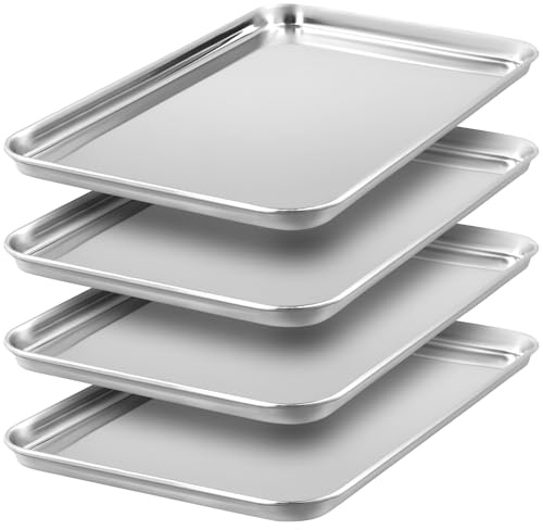 JEUIHAU 4 bandejas rectangulares de acero inoxidable, bandeja de baño rectangular de acero inoxidable, bandeja pequeña de maquillaje, organizador de encimera plateado para cocina, mesa, lavabos, 22,8