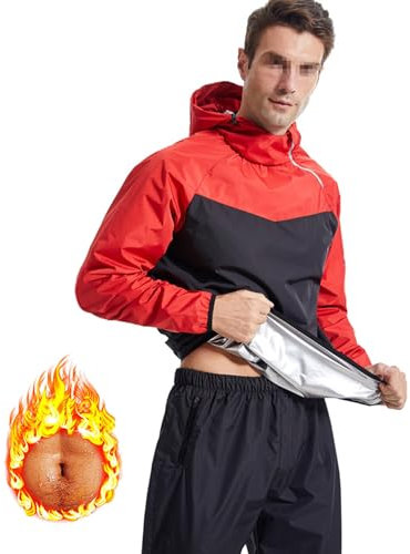 Weyot Traje Sauna Hombre Adelgazante, Trajes De Sudor con Capucha, Trajes De Sudoración para Fitness Boxeo Yoga Running Gimnasio, Conjunto De Pantalón Superior,XL,Jacket + Pants