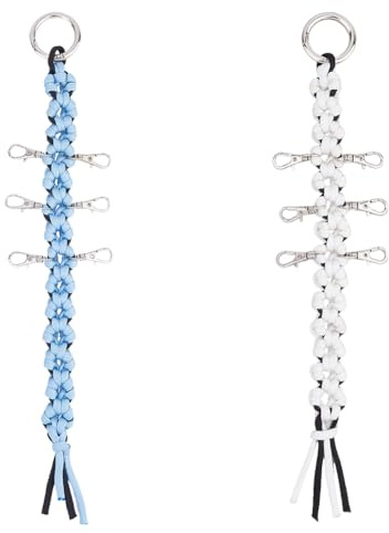 SUPERFINDINGS 2 Stück Cheer Bogenhalter Weiß/Blau Handgefertigt Karabiner Schlüsselanhänger Cheerleader Rucksack Bogen Organizer Mit 6 Verschlüssen Cheer Tasche Zubehör Für Cheerleading