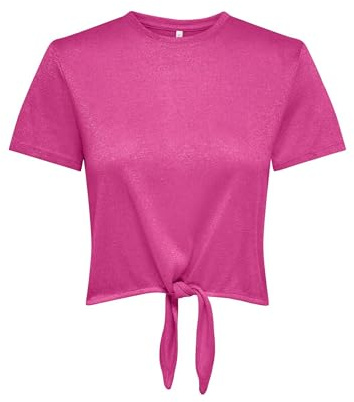 ONLY Onlamber Life S/S Glitter Knot Top JRS, Fucsia Fedora, XL