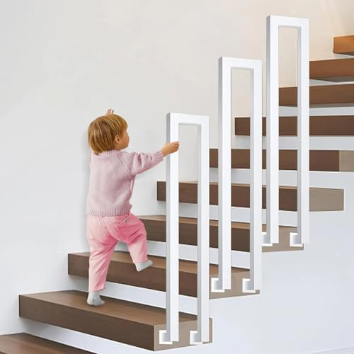 U-Förmiger Treppengeländer Innen und Außen, Handlauf Treppe, Geländer für Balkone Flure Wohnungen Villen (L-Weiß, 55CM)