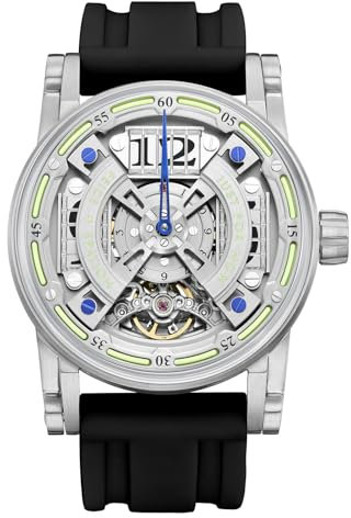 FEICE FM501 Automatische mechanische Uhr, Skelettuhr, Titanstahl, 50 m, wasserdicht, Herren-Armbanduhr, leuchtende Analoguhren, Silikonarmband, schwarz, Schwarz, Modisches Outfit