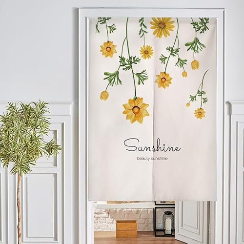 Türvorhang Gelbe Blume Grün Küchenvorhänge Polyester Raumteiler Vorhang Waschbar Vorhänge Kurz Küchenvorhang Langlebig Fliegenvorhang Terrassentür tür Vorhang Verdickung Vorhang Tür 90x200cm
