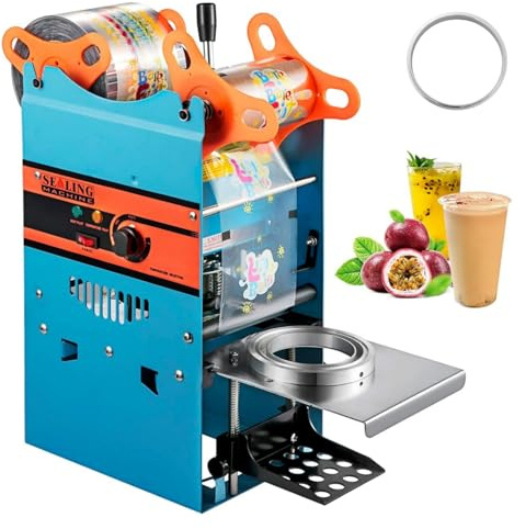 Máquina de sellado manual de tazas de té, 300 tazas/máquina de sellado de té, máquina de sellado automático de tazas para té de leche de burbujas de 95 mm de diámetro