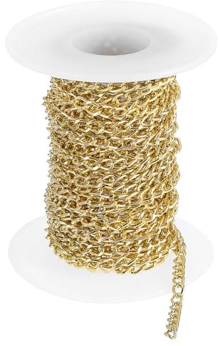 sourcing map 16.4Feet Aluminum Link Chain, Link Cable Chain Oval Plated Chain Bulk Craft Making Chain Roll for DIY, 5.5x3.5x1mm, Gold