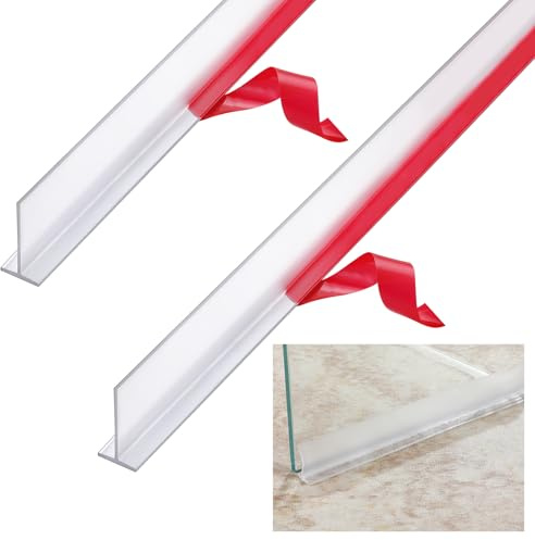 Nuanchu 2 Pcs Clear Vinyl T-Type Seal Strip with Pre-Applied Self Adhesive Backing Bathroom Threshold Water Strip Shower Door Seal for Gap 1/2-73 Long Frameless Shower Door