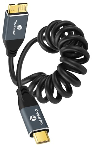 Thzzhnno Cable en Espiral 3.0 USB C a Micro B, Cable en Espiral USB Tipo C a Micro B 5Gbps Compatible con MacBook Pro/Air/iPad/Tablet/Samsung Galaxy S24/WD(De 95 MM a 1 M)