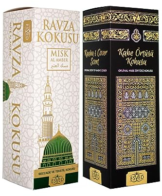 ihvan online doftset islamiska heliga platser, bönematta doft tillverkad med eteriska oljor, alkoholfria rumdofter för bönrum, 2 x 400 Ml, islamiska gåvor, kaaba-skydd ravza