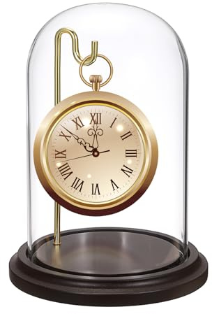 OGANAZI Reloj de bolsillo con soporte de campana de cristal con base de madera, cúpula de cristal con gancho dorado, pequeña vitrina para relojes, medallas, decoraciones, regalo para coleccionistas de