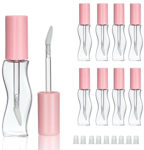 COSIDEA 9 st 15 ml rosa tomma stora läppglansbehållare S-formade läppglansflaskor för påfyllning av kokosnöjolje läppglans