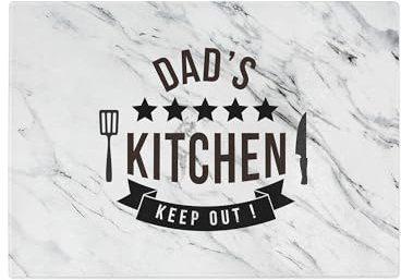 Dad's Kitchen Marble Effect Glass Chopping Board - Unique Father's Day Birthday Gift for Dad who Cooks - Large Textured Non-Slip Kitchen Décor