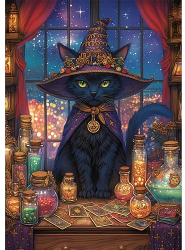 NEWENMO 5D Schwarze Katze Halloween Diamond Painting Full Drill,Magische Drogen Diamant Painting Bilder,DIY Halloween Diamant Malerei Erwachsene Set,Diamond-Painting Kit für Heimdekoration 30x40cm