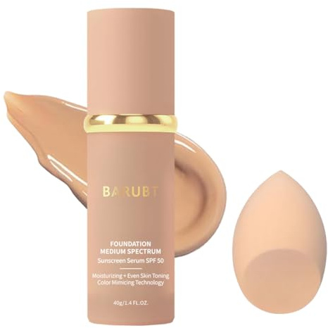 BARUBT 4 in 1 Color Changing Foundation Liquid with SPF 50 - Full Coverage Concealer, Medium Spectrum Foundation Makeup Cream Moisturizing Nourishing, Waterproof, for All Skins Women&Men 1.41 FL.OZ