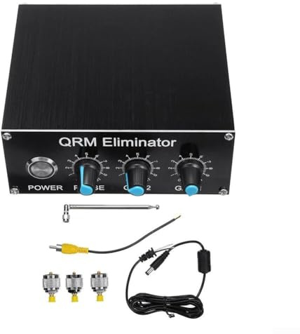 Feeshoppher QRM Eliminator 1-30 MHz QRM Eliminator Dispositivo di cancellazione di fase del segnale con connettore antenna RF sistema di riduzione del rumore per radio prosciutto, nero