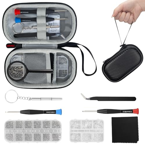 Kit de réparation de lunettes de vue 42 en 1 professionnel avec vis, plaquettes de nez, tournevis, pince à épiler de précision, verre grossissant et étui pour lunettes, lunettes de soleil Quick Fix