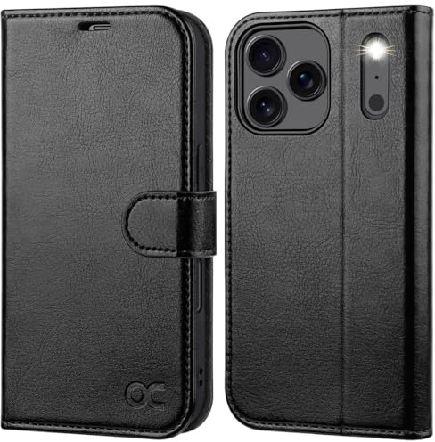 OCASE Étui Coque pour iphone 17 Pro (6,3 Pouces) Noir | Blocage RFID, Coque à Rabat, Fermoir Magnétique, Housse Portefeuille en Cuir PU, Béquille, Fentes Cartes, Protection Antichoc