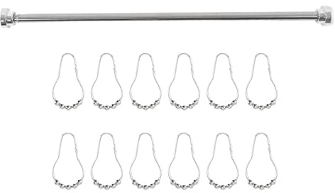 Varilla de armario de acero inoxidable ajustable con 12 ganchos varilla de resorte de ducha de baño 80 cm