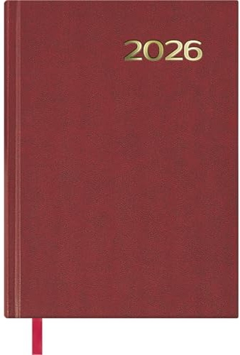 Dohe - Agenda 2026 – dag sida, A5-storlek (14 x 20 cm), hårt omslag, 12 månader januari till december, årlig spansk planerare med bokmärke – syntex bordeaux