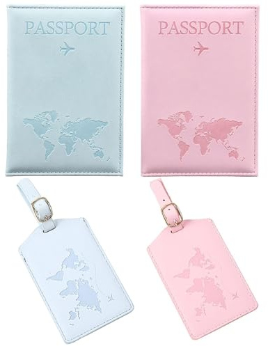 2 Fundas De Pasaporte Y 2 Etiquetas De Equipaje, Estuche De Pasaporte De Cuero PU, Almacenamiento para Pasaportes, Funda Protectora De Pasaporte, Juego De Etiquetas De Equipaje.