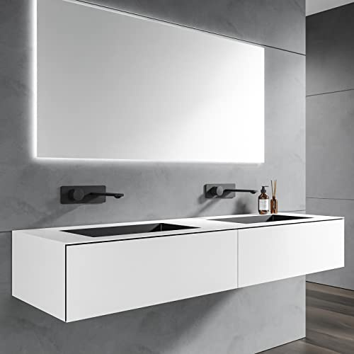 Bernstein Badmöbel-Set Unterschrank mit Doppel-Waschbecken, Breite 160cm, Unterschrank mit Waschbecken aus der Badmöbel-Serie Arctic, Softtouch Oberfläche, Push-Open Schubladen, Vormontiert