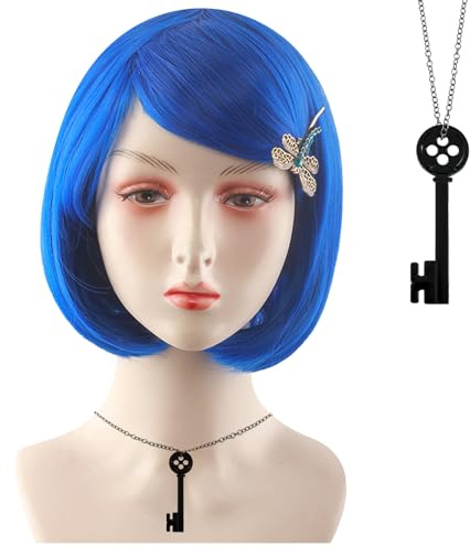 MLPKOI Cosplay Perücke Frauen, Perücke Kurzer Asymmetrischer Bob Perücken, Kurzhaar Kunsthaar Cosplay für Party Kostüm, Kurze Bob Blau Haar Perücken Gerade, Cosplay Tägliche Party Perücke für Frauen