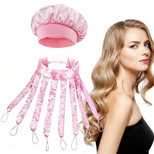 Värmelös locktång, bläckfisk locktång med rosa hätta ingen värme locktång övernattning pannband böjbara rullar lockstänger lat mjuk styling design band lockigt icke-uppvärmda vågor set (rosa, 1 set)
