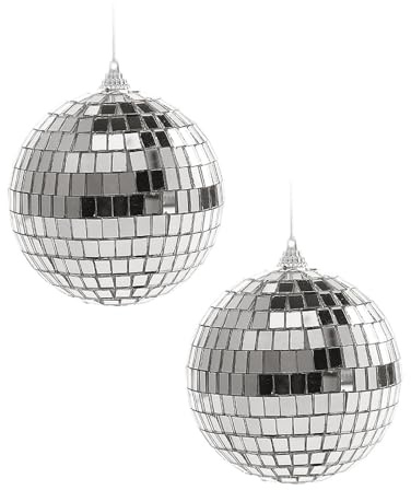 2/4 Stück Discokugel Deko, 10cm Silberne Spiegelkugel-Ornamente zum Aufhängen, Glänzende Disco Ball für Bühnenrequisiten, Weihnachtsbaum Dekoration, Valentinstag, Partyartikel, Hochzeit, Home (2)