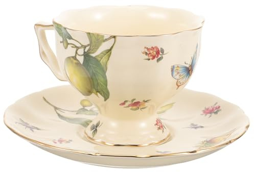 FOMIYES Set di Tazze da Caffè e Piattini in Ceramica Motivo Retrò per Tè Pomeridiano in Stile Inglese, Accessori Eleganti per Uso Quotidiano